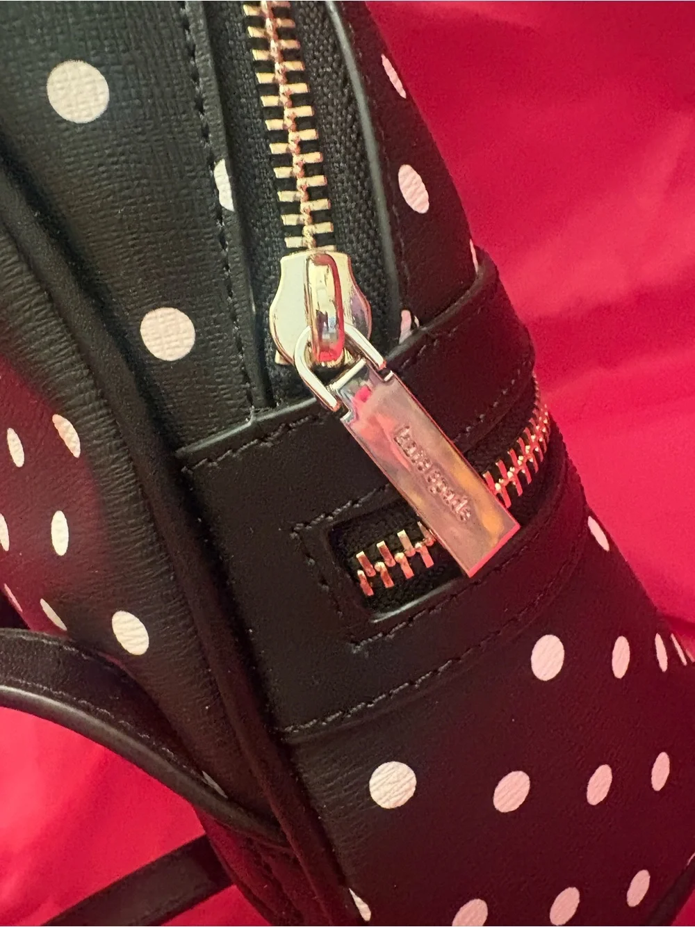 kate spade Black White Polka Dot Kids Backpack with Red Bow